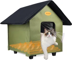 Heated Cat House Outside Weatherproof for Winter, Elevated Insulated Waterproof Outside Cat House Heated Feral Cat Shelter, Easy Assembly, Warm for Outdoor Cats in Winter (Green)