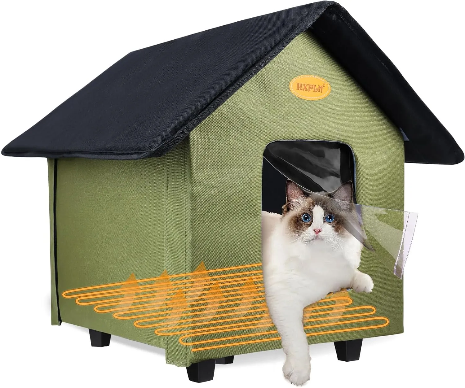 Heated Cat House Outside Weatherproof for Winter, Elevated Insulated Waterproof Outside Cat House Heated Feral Cat Shelter, Easy Assembly, Warm for Outdoor Cats in Winter (Green)