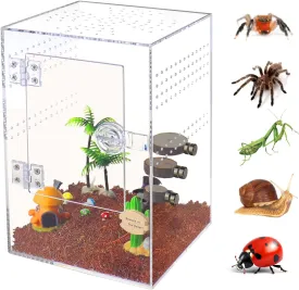 Jumping Spider Enclosure Acrylic Jumping Spider Terrarium with Front Opening Door, Micro Habitat Terrarium for Small Tree Dwelling Reptiles, Arboreal Tarantula Enclosure (6X6X9 Inches)