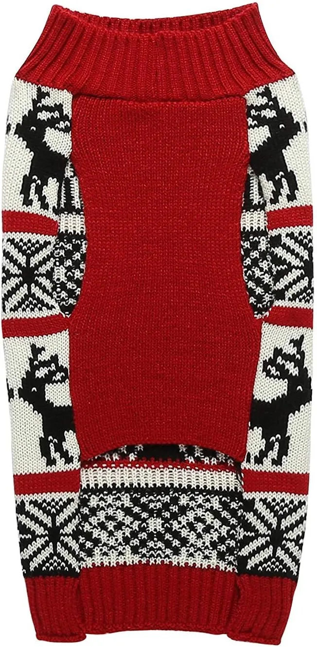 Lanyarco Ugly Christmas Dog Sweaters Vintage Knit Xmas Reindeer Holiday Festive Dog Sweater for Small Dogs, Male Female Girl Small (S) Back 12"