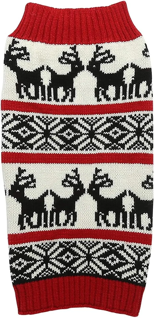 Lanyarco Ugly Christmas Dog Sweaters Vintage Knit Xmas Reindeer Holiday Festive Dog Sweater for Small Dogs, Male Female Girl Small (S) Back 12"