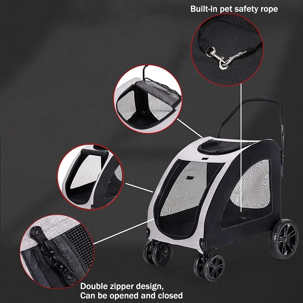 Large Pet Stroller Large Space Collapsible Dogs Trolley Cat and Dog Travel Stroller Suitable for Walking and Jogging 4 Wheels Pram Stroller (Blue)