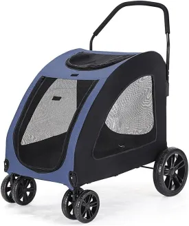 Large Pet Stroller Large Space Collapsible Dogs Trolley Cat and Dog Travel Stroller Suitable for Walking and Jogging 4 Wheels Pram Stroller (Blue)