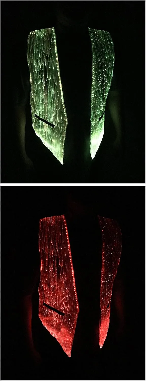 LED Fiber Optic Waistcoat Light up Vest for Men Fashion Glow in the Dark Luminous Vest,Mobile APP Control