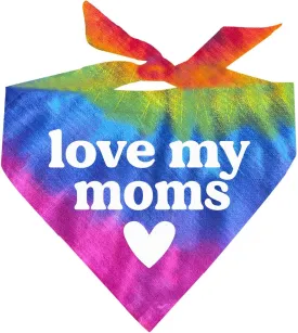 Love My Moms Mother's Day Dog Bandana | 100% Cotton Tie Dye Triangle | Made in USA | Pride Day | LGBTQ  | Rainbow | Parade | One Size | Sunset (743)
