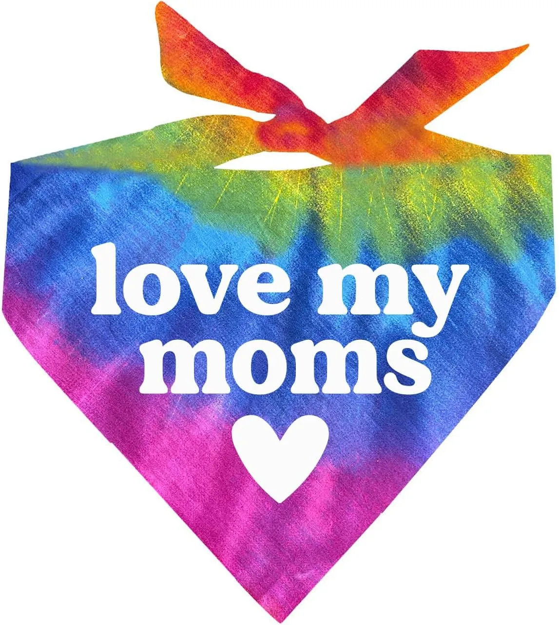 Love My Moms Mother's Day Dog Bandana | 100% Cotton Tie Dye Triangle | Made in USA | Pride Day | LGBTQ  | Rainbow | Parade | One Size | Sunset (743)
