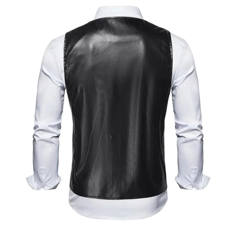 Men's Business Casual Single Breasted V Neck Leather Vest