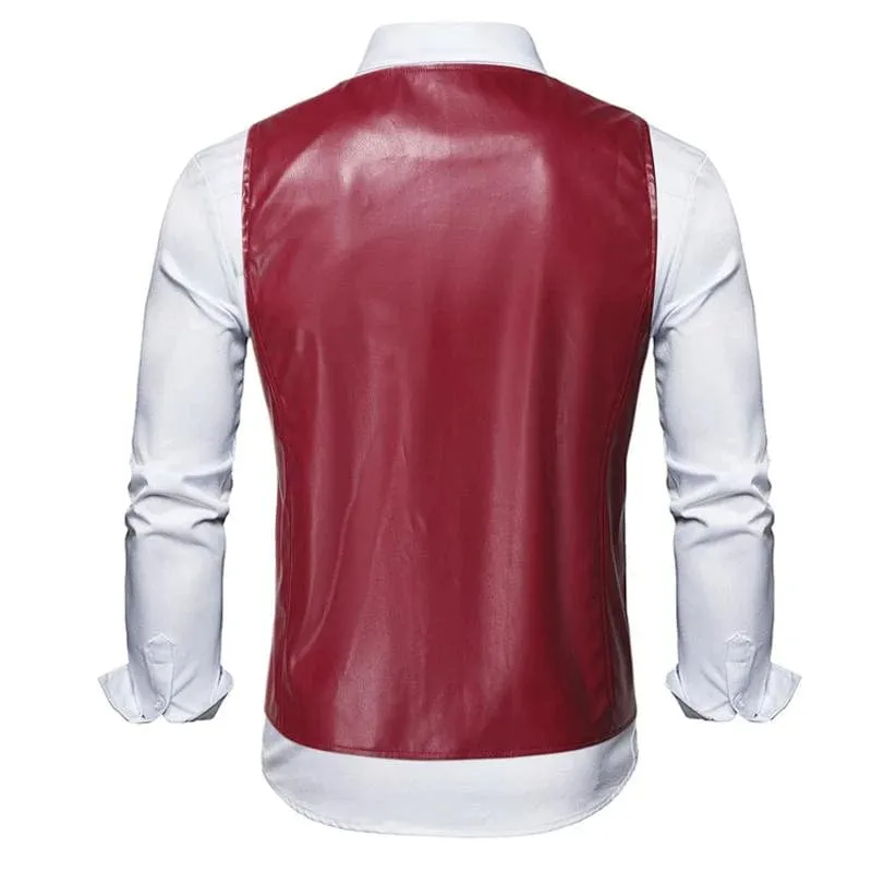 Men's Business Casual Single Breasted V Neck Leather Vest