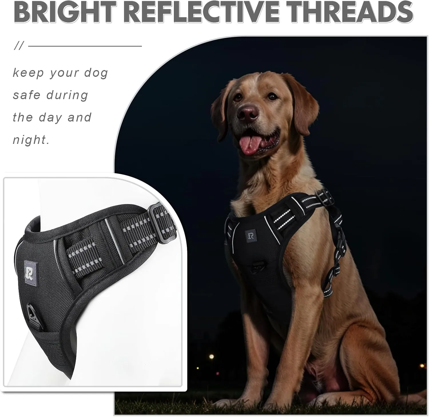 No Pull Dog Harness Release on Neck Reflective Adjustable No Choke Pet Vest with Front & Back 2 Leash Attachments Soft Control Training Handle for Small Medium Large Dogs