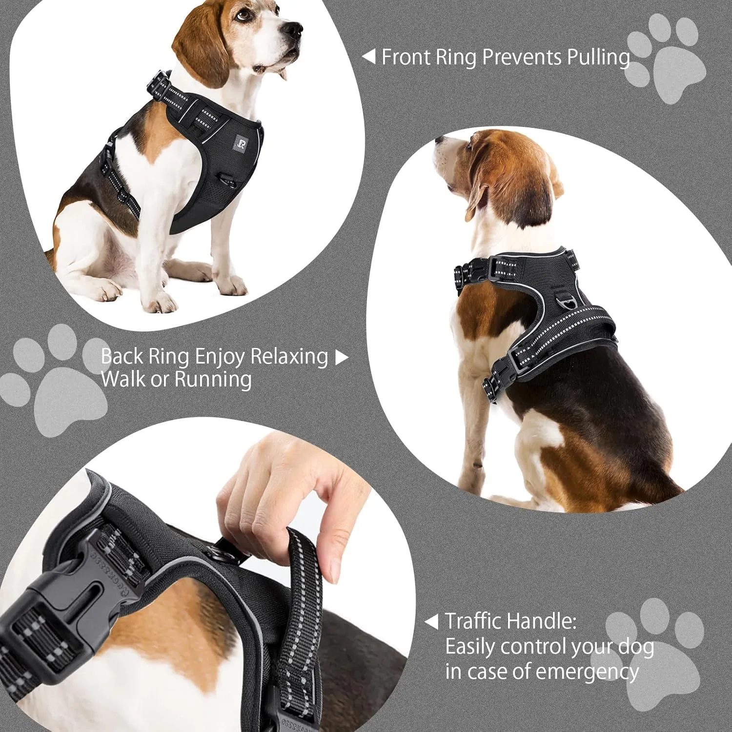 No Pull Dog Harness Release on Neck Reflective Adjustable No Choke Pet Vest with Front & Back 2 Leash Attachments Soft Control Training Handle for Small Medium Large Dogs