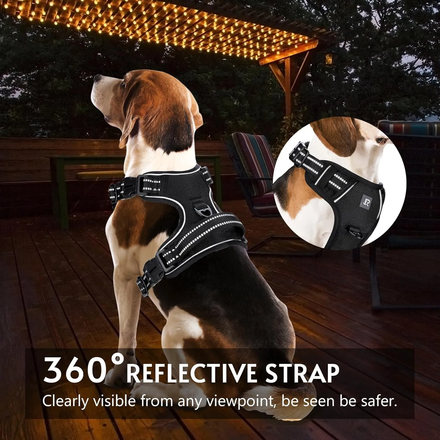 No Pull Dog Harness Release on Neck Reflective Adjustable No Choke Pet Vest with Front & Back 2 Leash Attachments Soft Control Training Handle for Small Medium Large Dogs