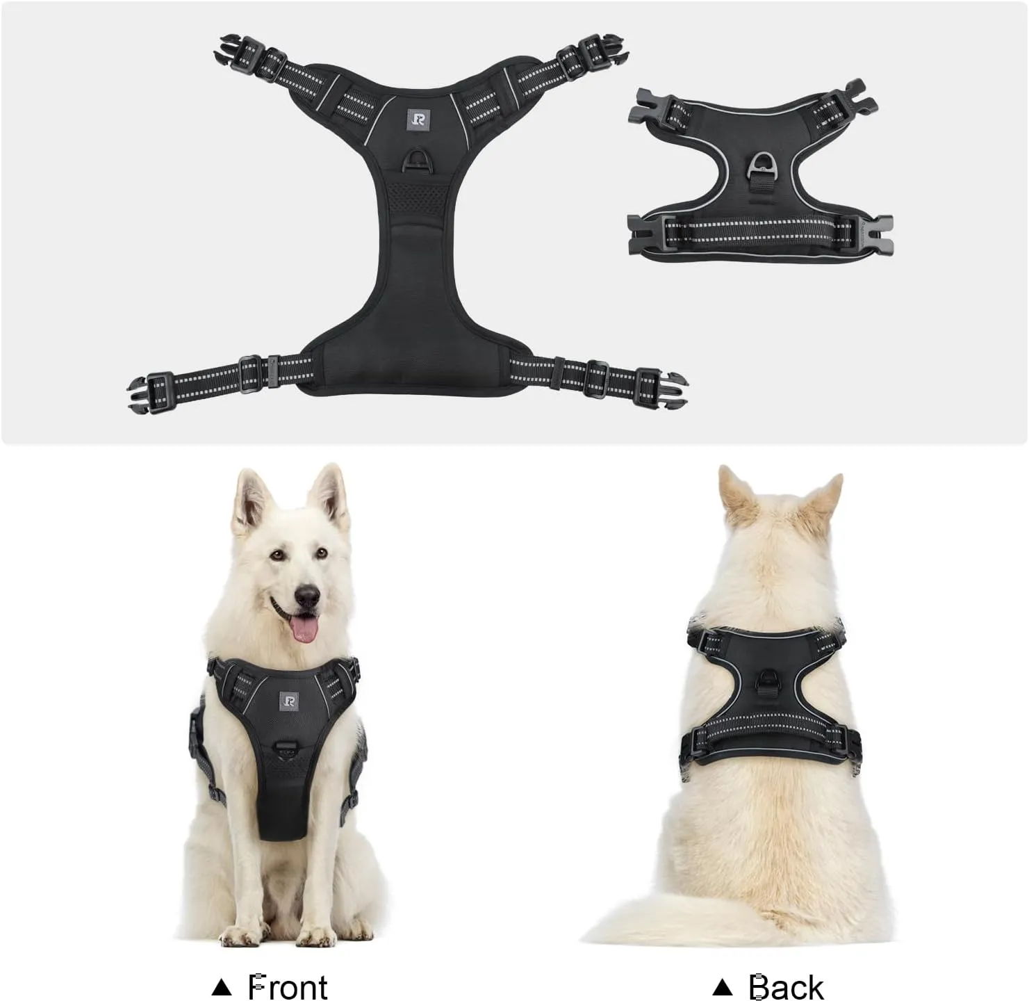 No Pull Dog Harness Release on Neck Reflective Adjustable No Choke Pet Vest with Front & Back 2 Leash Attachments Soft Control Training Handle for Small Medium Large Dogs