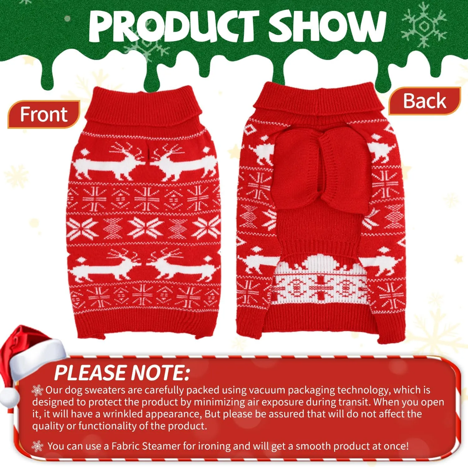 OTOB Christmas Dog Sweaters for Small Medium Dogs, Xmas Turtleneck Warm Pet Clothes Knitwear with Leash Hole, Pullover Classic Snowflake Reindeer Puppy Sweater Outfit for Holiday New Year, Red M