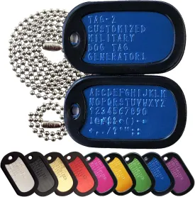 Personalized Military Dog Tags with Silencers and Stainless Steel Chains, Blue Aluminum