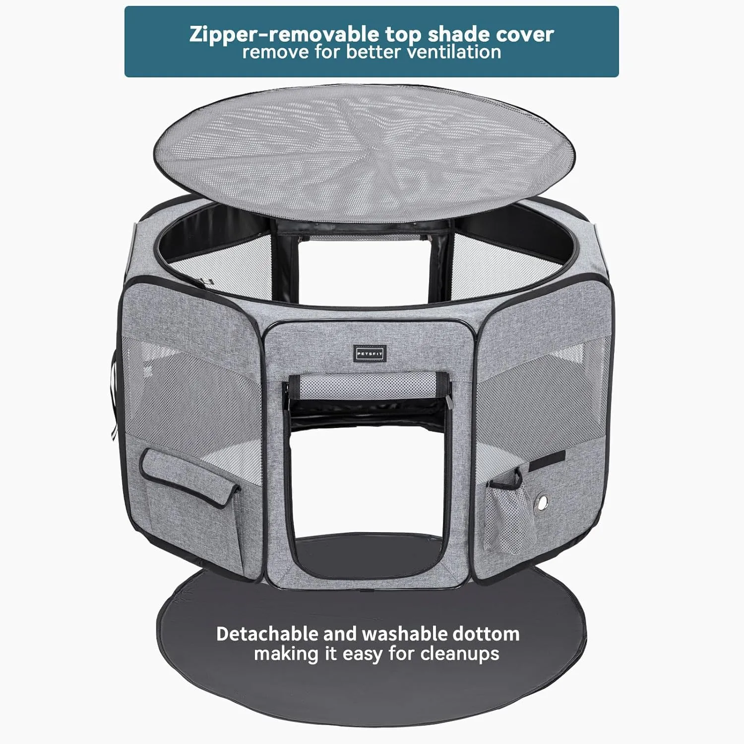 Petsfit Portable Dog Playpen 36" Portable Pet Play Pens for Small Medium Dogs, Cat Playpen Indoor/Outdoor with Carring Case, Removable Zipper Top and Bottom,Medium (36"x36"x21")
