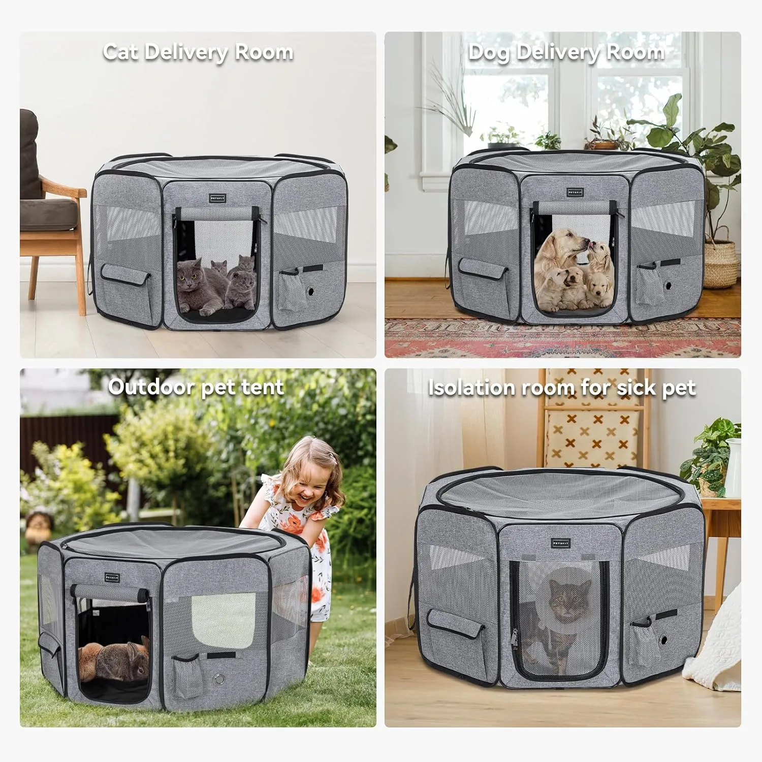 Petsfit Portable Dog Playpen 36" Portable Pet Play Pens for Small Medium Dogs, Cat Playpen Indoor/Outdoor with Carring Case, Removable Zipper Top and Bottom,Medium (36"x36"x21")