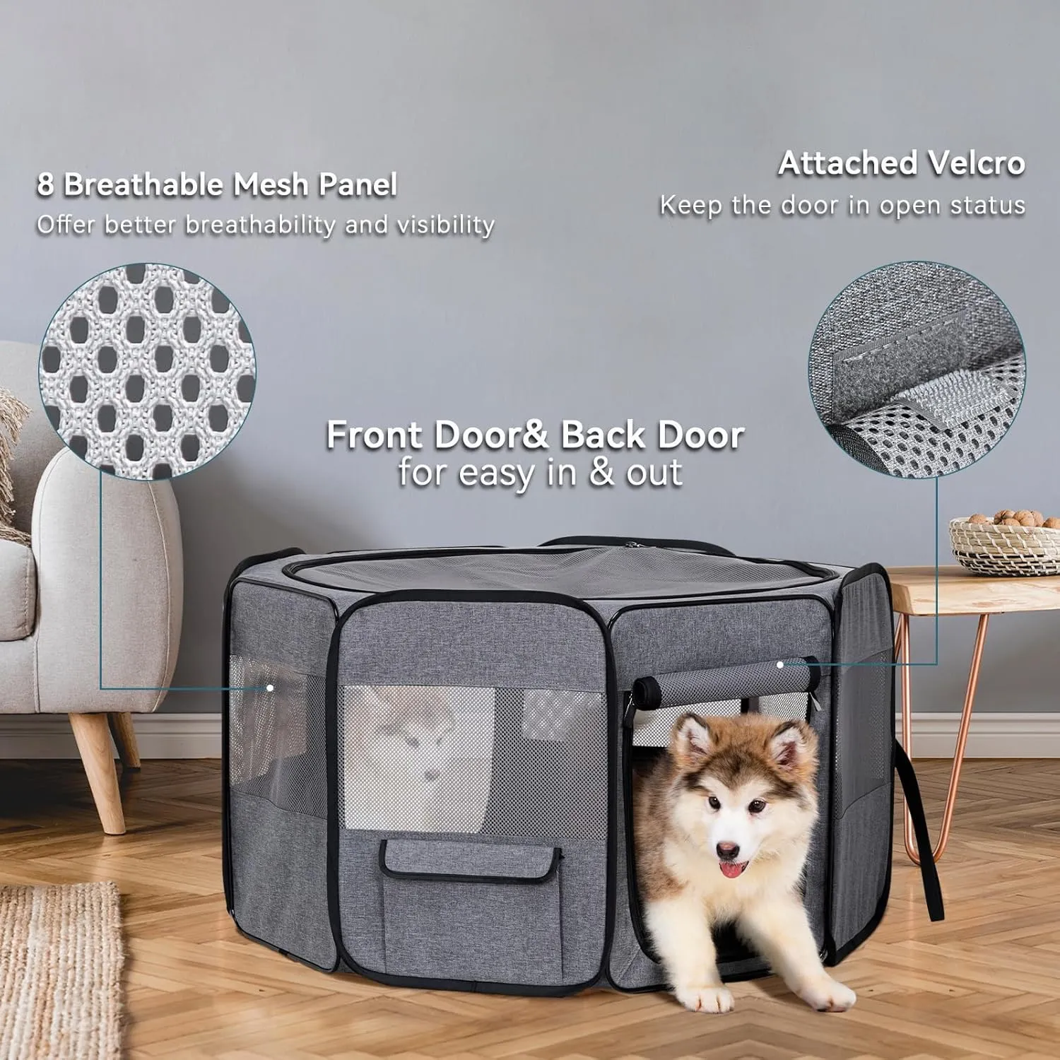 Petsfit Portable Dog Playpen 36" Portable Pet Play Pens for Small Medium Dogs, Cat Playpen Indoor/Outdoor with Carring Case, Removable Zipper Top and Bottom,Medium (36"x36"x21")
