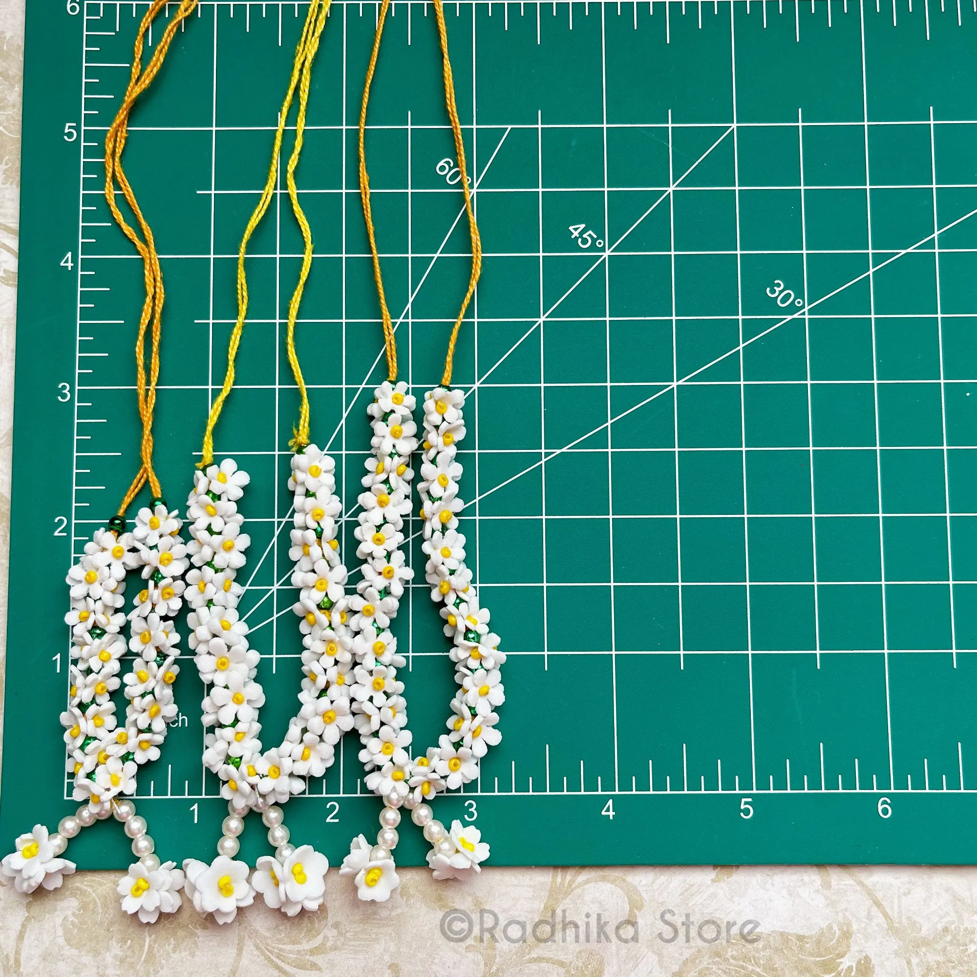 Pure White With Yellow Center - Vrindavan Flowers - Deity Garland -Flower Jewelry - Choose Size -
