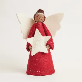 Red Beauty Angel with White Star Tree Topper - Brown