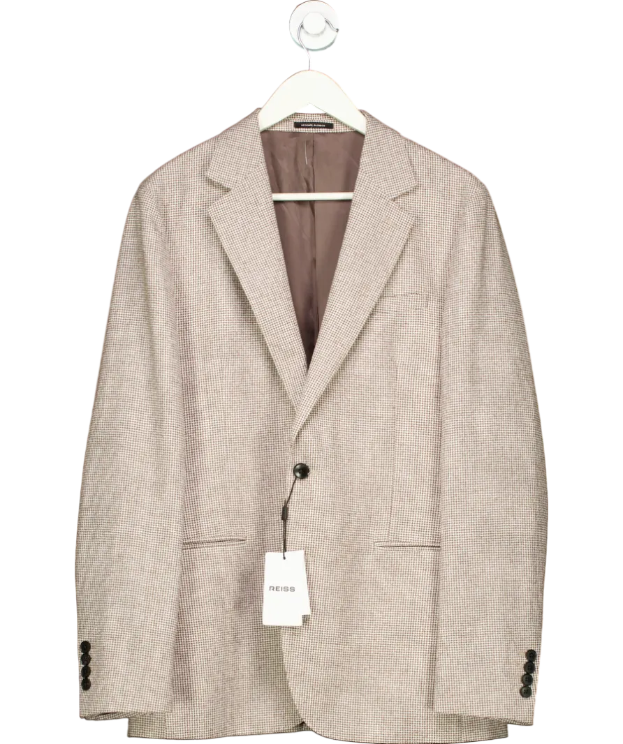 REISS Beige Single-breasted Blazer With Wool In Puppytooth Check In Taupe/off White UK 40" CHEST