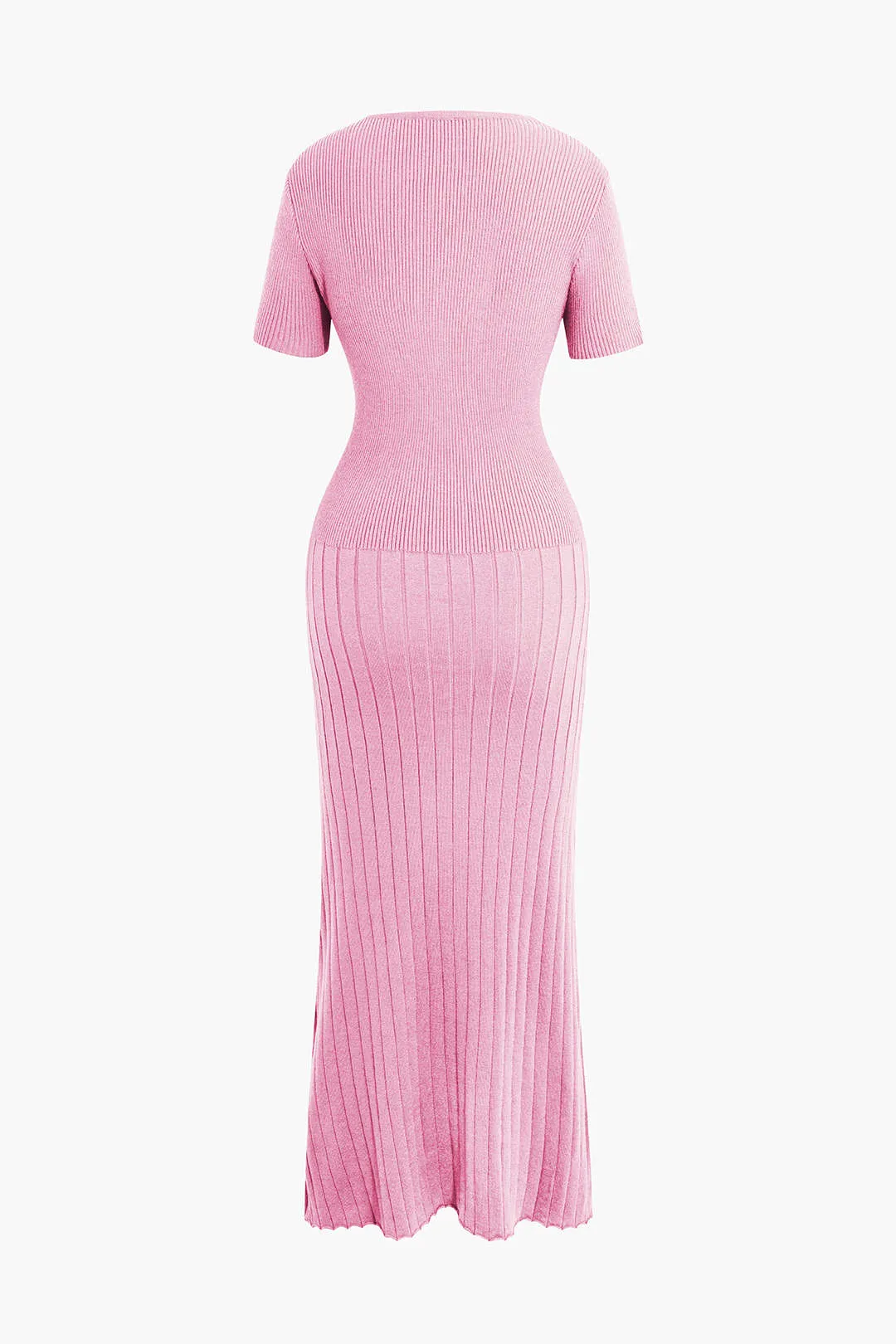 Ribbed Knit V-neck Midi Dress