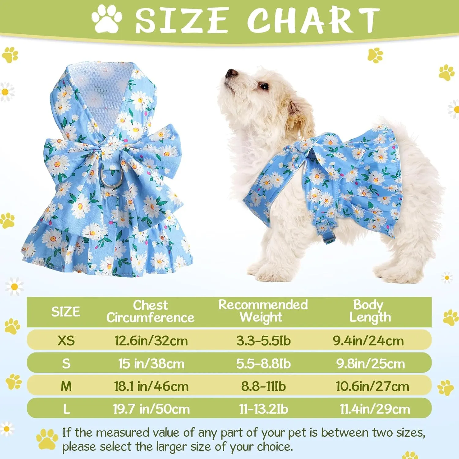 Sanwuta 4 Pack Harness Dog Dress Bowknot Leash Set Floral Princess Dog Harness Dress Vest with Leash Pet Doggy Outfits for Outdoor Walking, 4 Colors(X-Small)