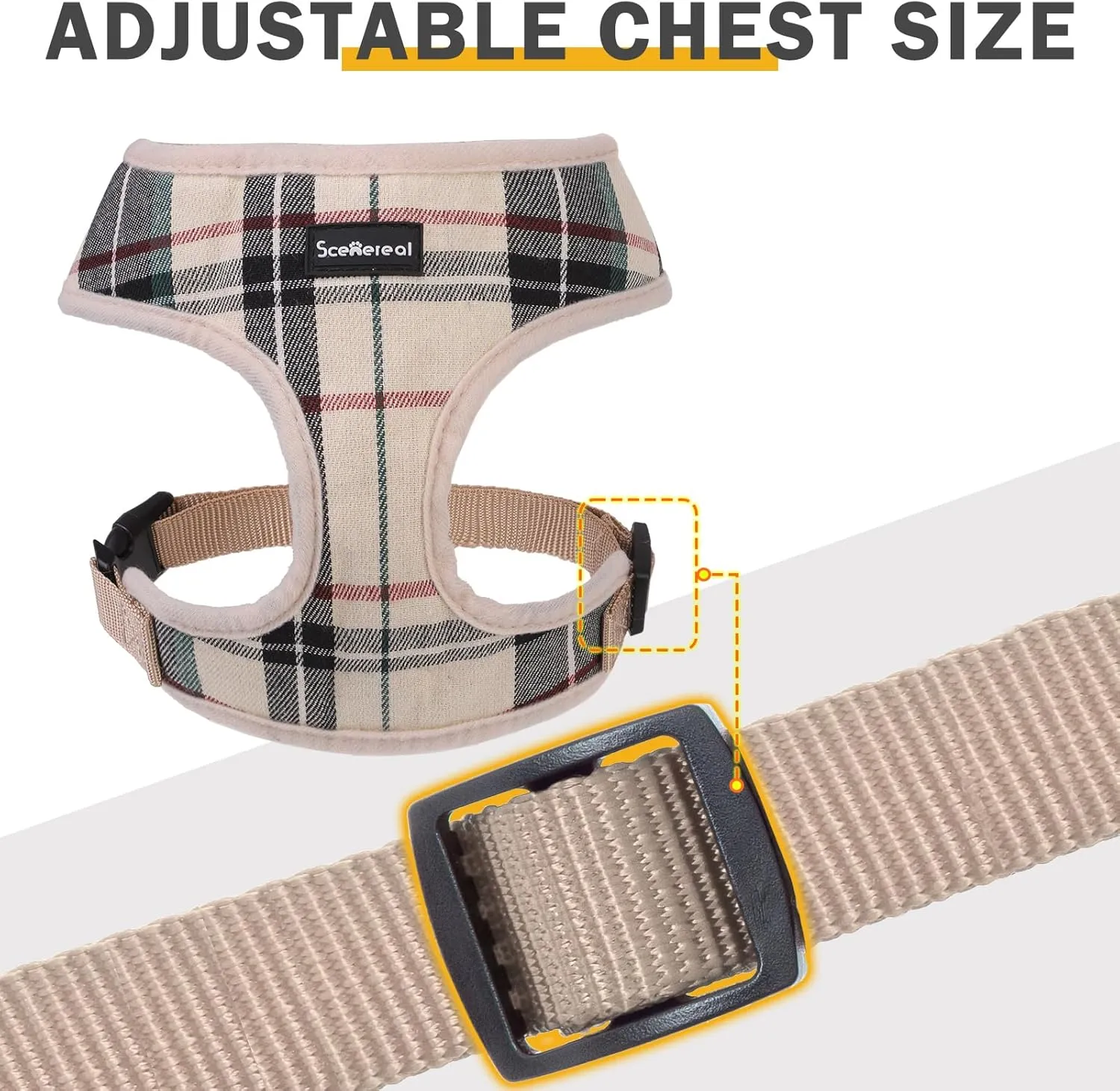 SCENEREAL No Pull Dog Harness Collar and Leash Set Small Medium Sized Dog, Soft Mesh Step in Puppy Harnesses, No Chock Plaid Adjustible Pet Vest for Outdoor Walking Training and Running