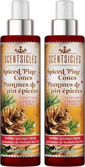 Scentsicles, Scent Mister, Spiced Pine Cones - 2 Pack of Spray Bottles (4 Oz Each)