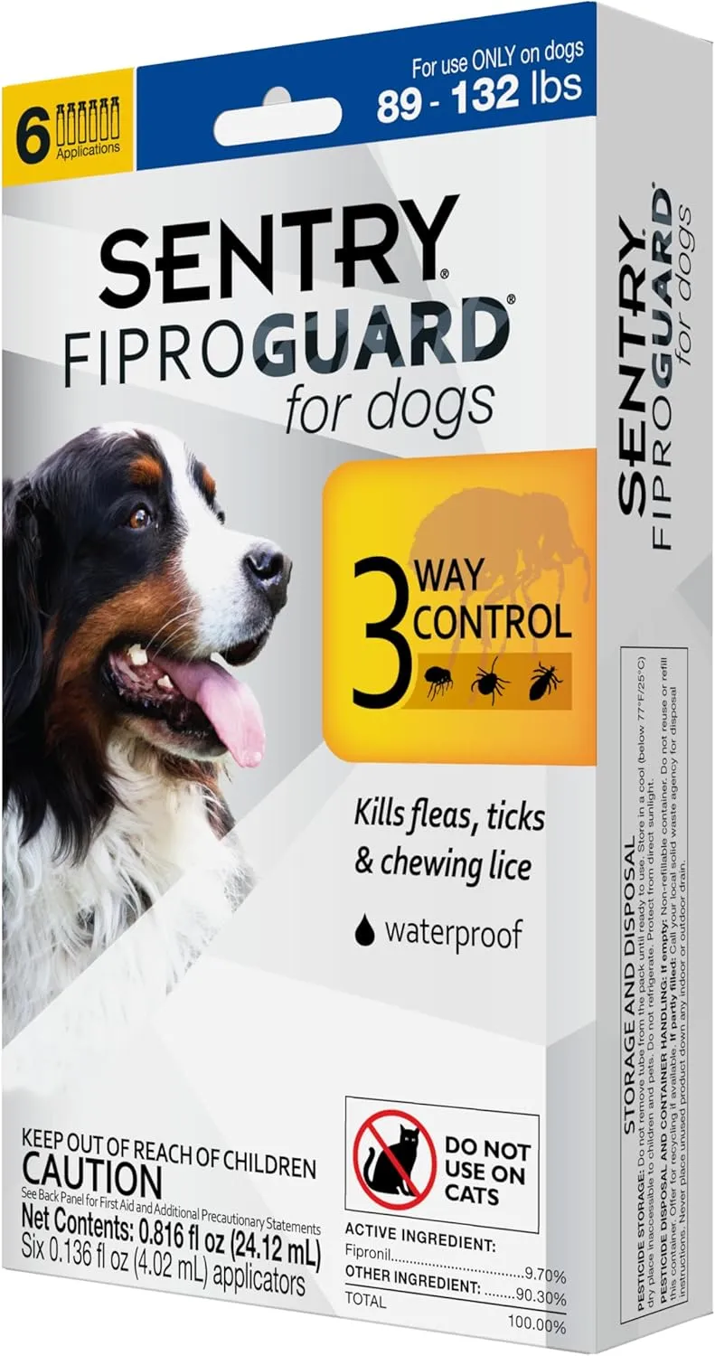 Sentry Fiproguard Plus for Dogs, Flea and Tick Prevention for Dogs (89-132 Pounds), Includes 6 Month Supply of Topical Flea Treatments
