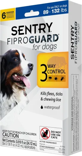 Sentry Fiproguard Plus for Dogs, Flea and Tick Prevention for Dogs (89-132 Pounds), Includes 6 Month Supply of Topical Flea Treatments