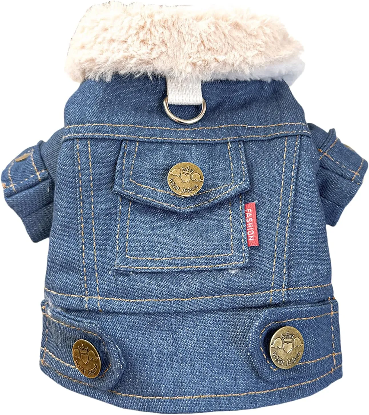 Small Dog Winter Denim Jacket Fleece Lined Puppy Cute Jean Clothes Cold Weather Dog Cozy Warm Coats Chihuahua Yorkie Stylish Clothes Christmas Holiday Birthday Dog Outfits