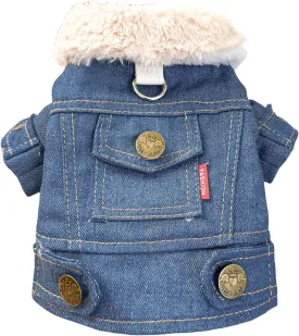 Small Dog Winter Denim Jacket Fleece Lined Puppy Cute Jean Clothes Cold Weather Dog Cozy Warm Coats Chihuahua Yorkie Stylish Clothes Christmas Holiday Birthday Dog Outfits