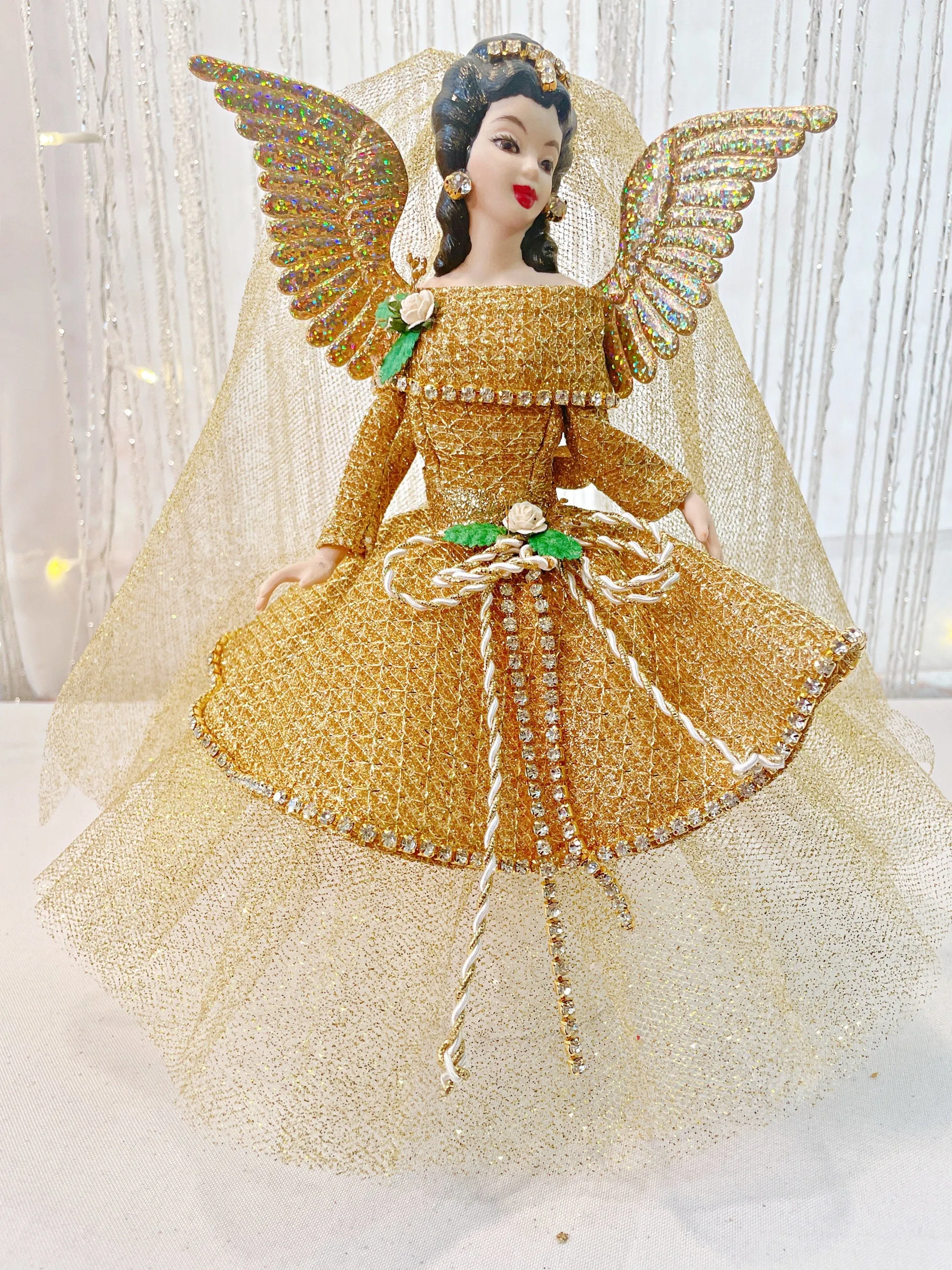 South Asian Inspired Miniature Angel Tree Topper, Rare Ethnic Head, Collectible Angel Ornament, Handmade Christmas Angel Tree