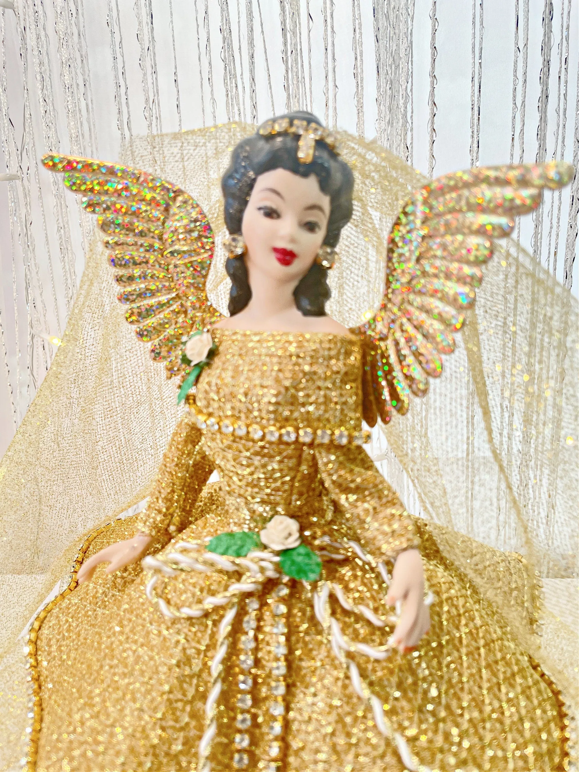 South Asian Inspired Miniature Angel Tree Topper, Rare Ethnic Head, Collectible Angel Ornament, Handmade Christmas Angel Tree