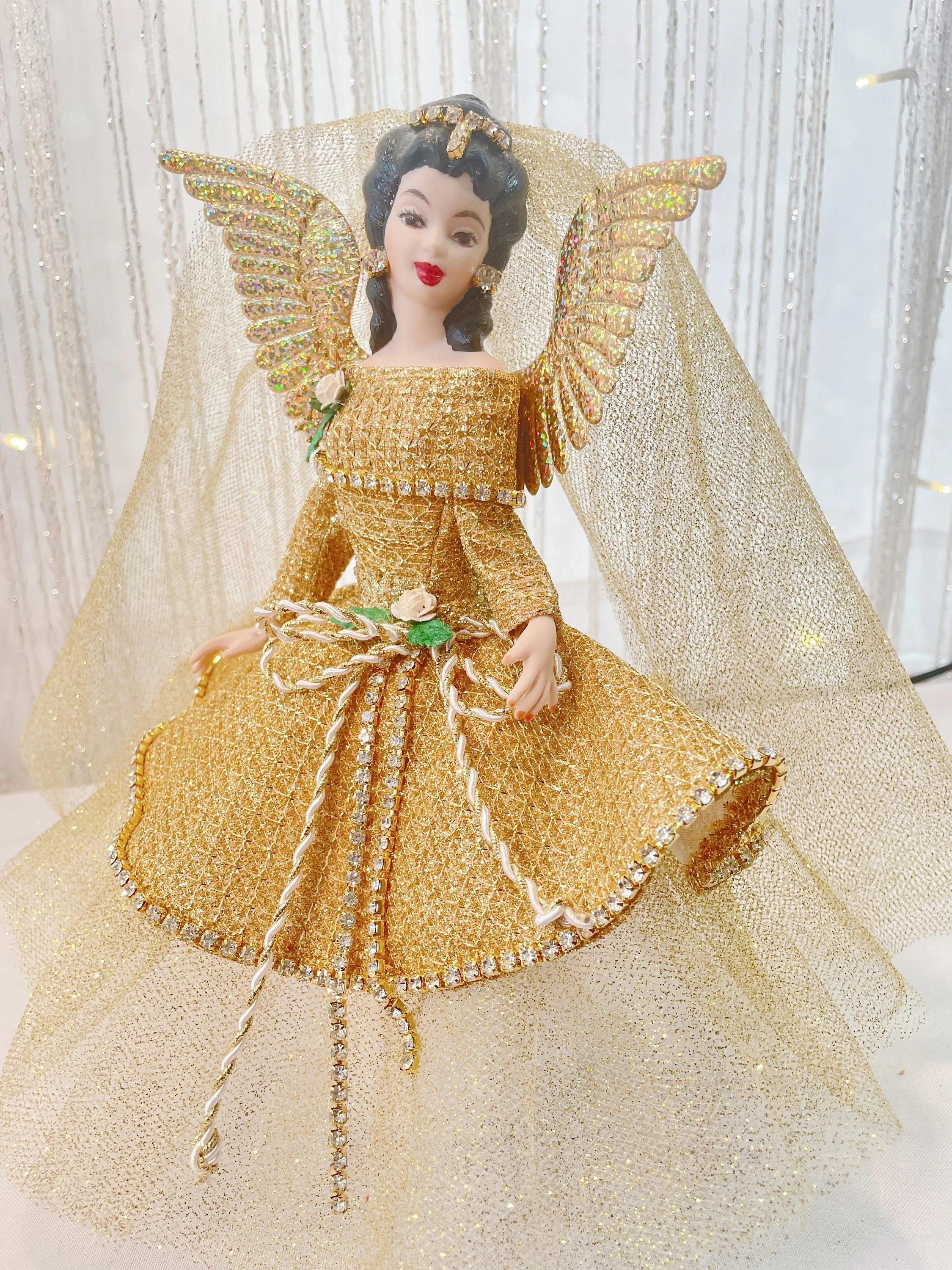 South Asian Inspired Miniature Angel Tree Topper, Rare Ethnic Head, Collectible Angel Ornament, Handmade Christmas Angel Tree