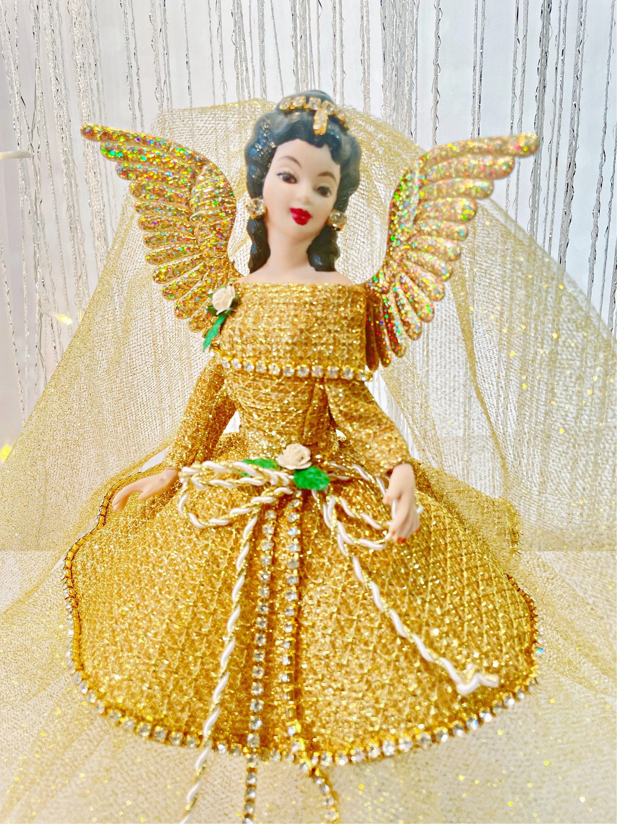 South Asian Inspired Miniature Angel Tree Topper, Rare Ethnic Head, Collectible Angel Ornament, Handmade Christmas Angel Tree