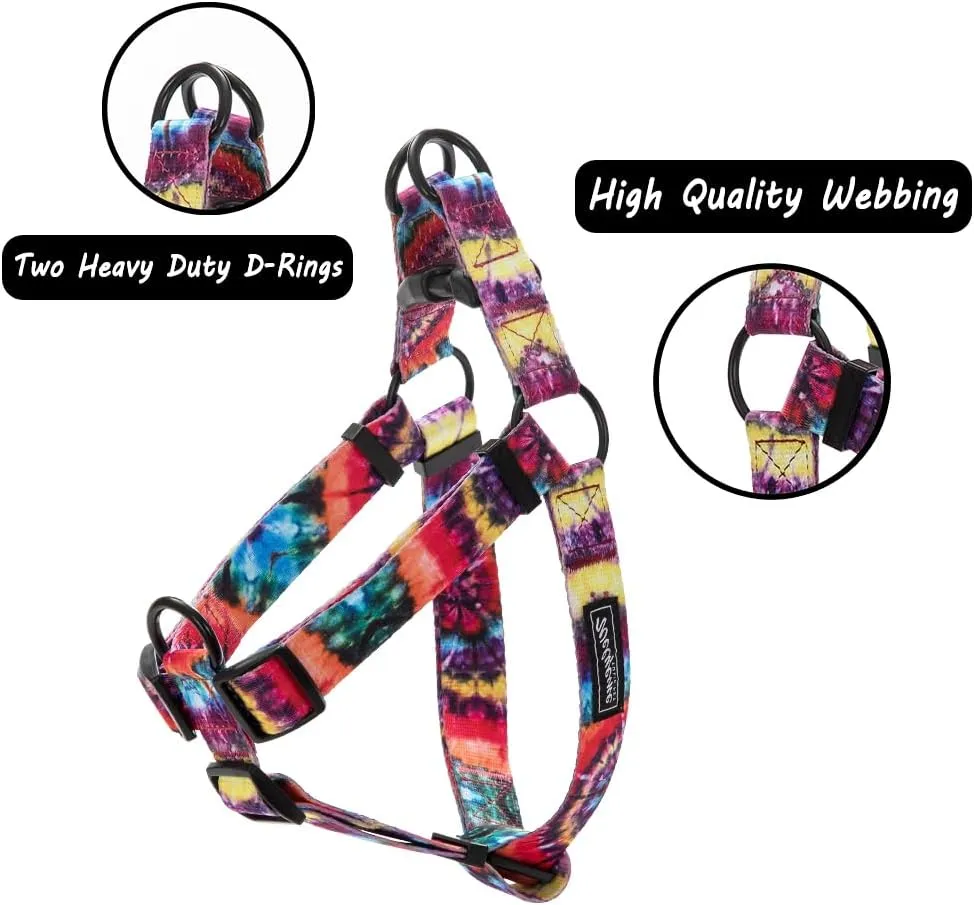 Tie Dye No Pull Dog Harness and Leash Set for Small Medium Large Dogs, Rainbow Dog Harness (Large (20''-27''), Rainbow)