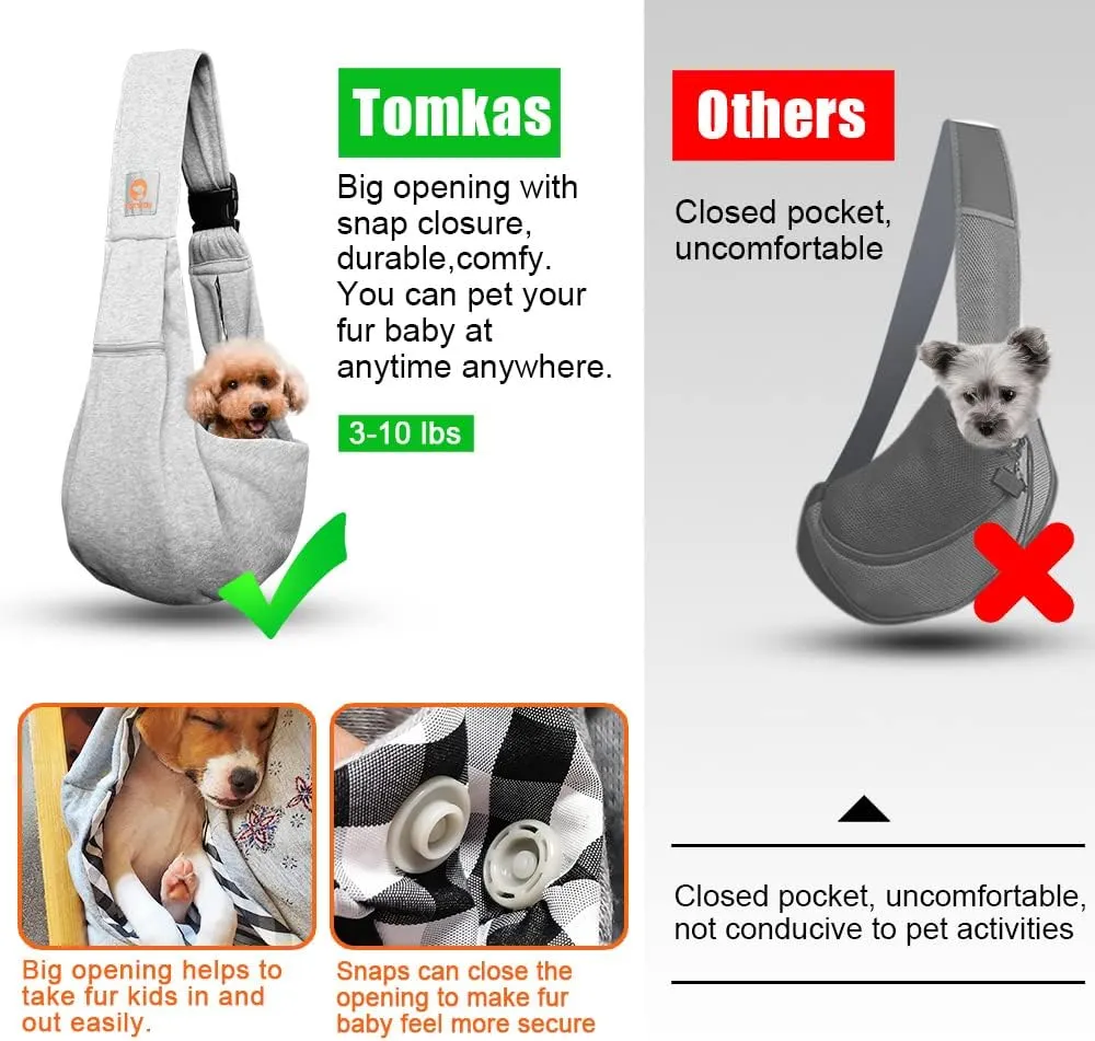 Tomkas Small Dog Sling Carrier - Zipper Pocket & Adjustable Strap - for 3-10 lbs Pets(Grey) Puppy