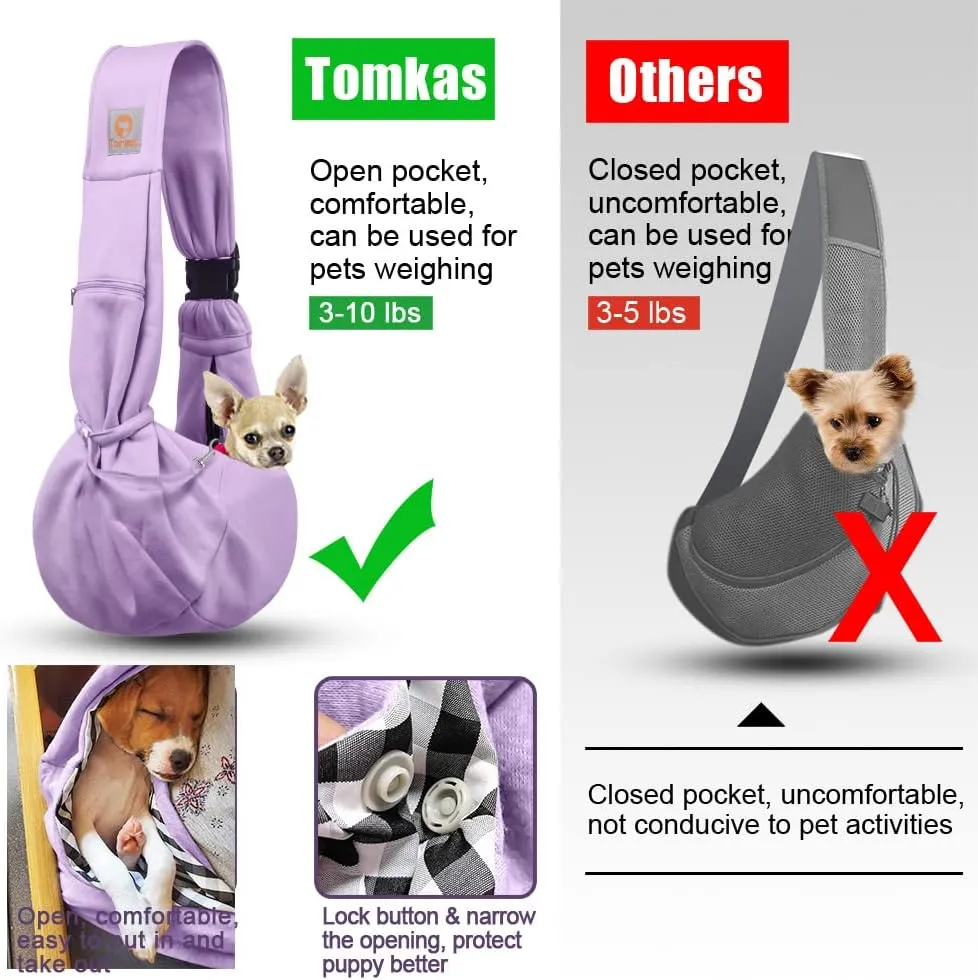 Tomkas Small Dog Sling Carrier - Zipper Pocket & Adjustable Strap - for 3-10 lbs Pets(Light Purple)