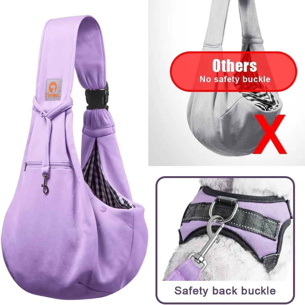 Tomkas Small Dog Sling Carrier - Zipper Pocket & Adjustable Strap - for 3-10 lbs Pets(Light Purple)