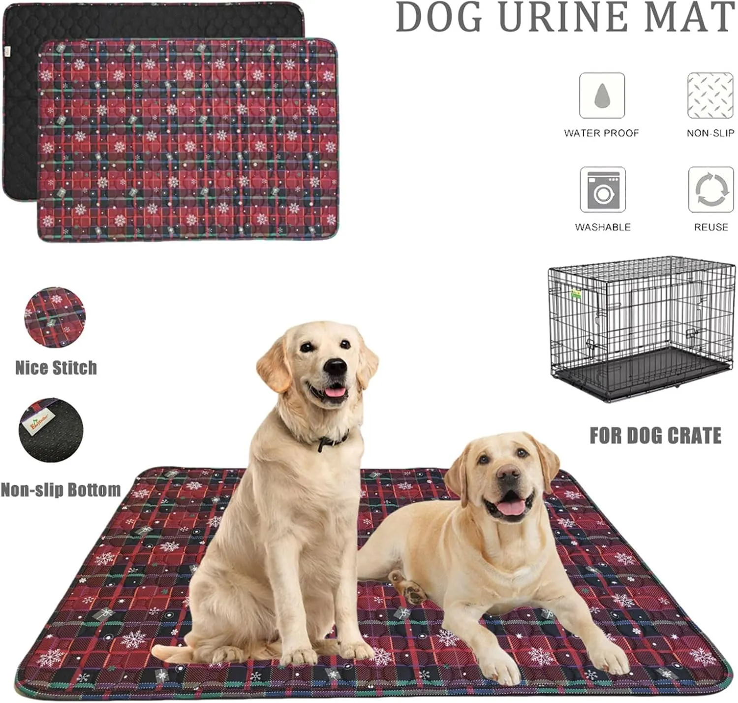 Washable Pee Pads for Dog - 2 Pcs 24"x35" Christmas Style Superior Reusable Pet Training Pads - Waterproof Pads Protects Against Urine Leakage Non-Slip Grip Prevents Slipping & Bunching - Red
