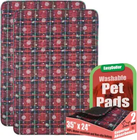Washable Pee Pads for Dog - 2 Pcs 24"x35" Christmas Style Superior Reusable Pet Training Pads - Waterproof Pads Protects Against Urine Leakage Non-Slip Grip Prevents Slipping & Bunching - Red