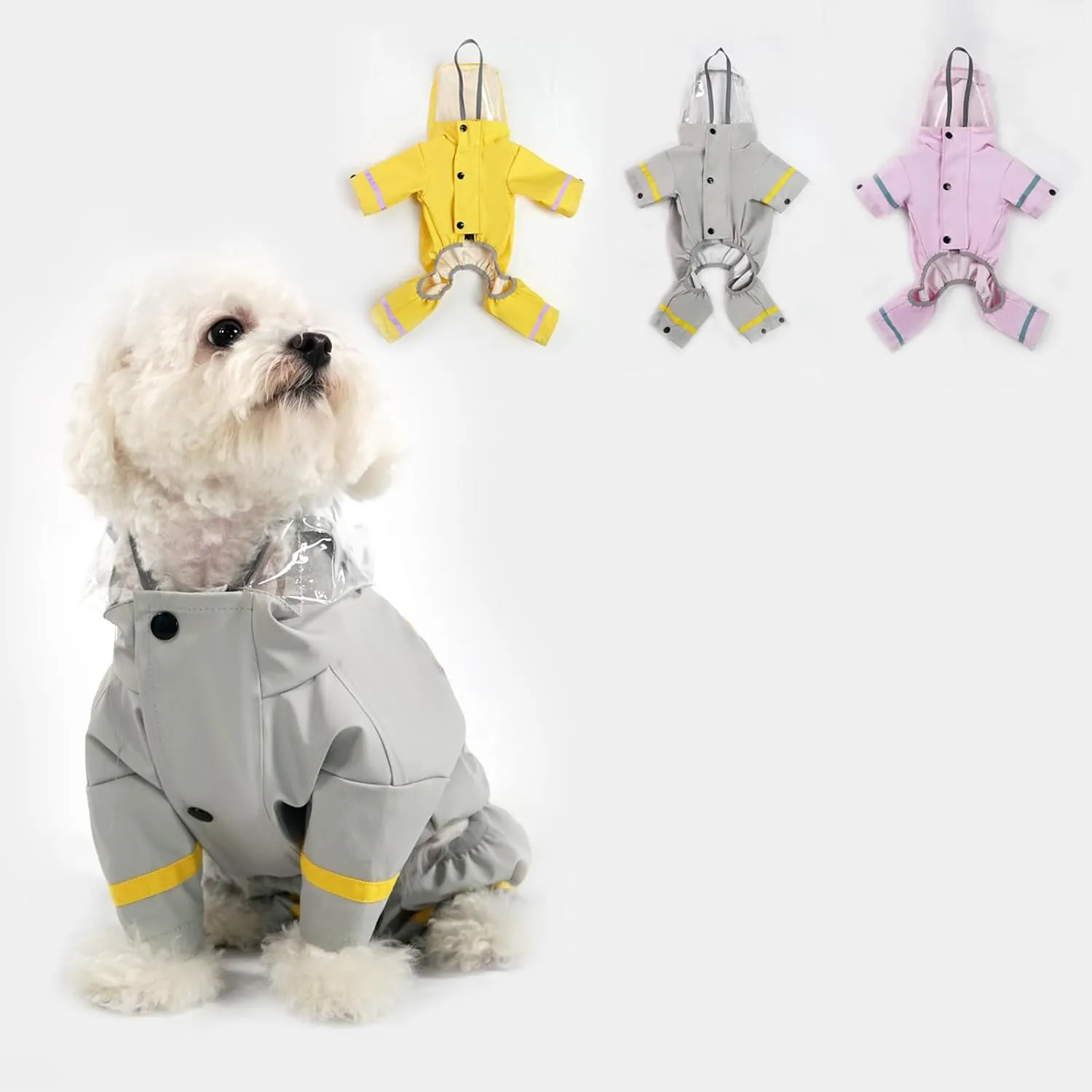 Waterproof Dog Raincoat, Adjustable Dog Rain Jacket,Reflective Lightweight Raincoat Clothes with Poncho Hood