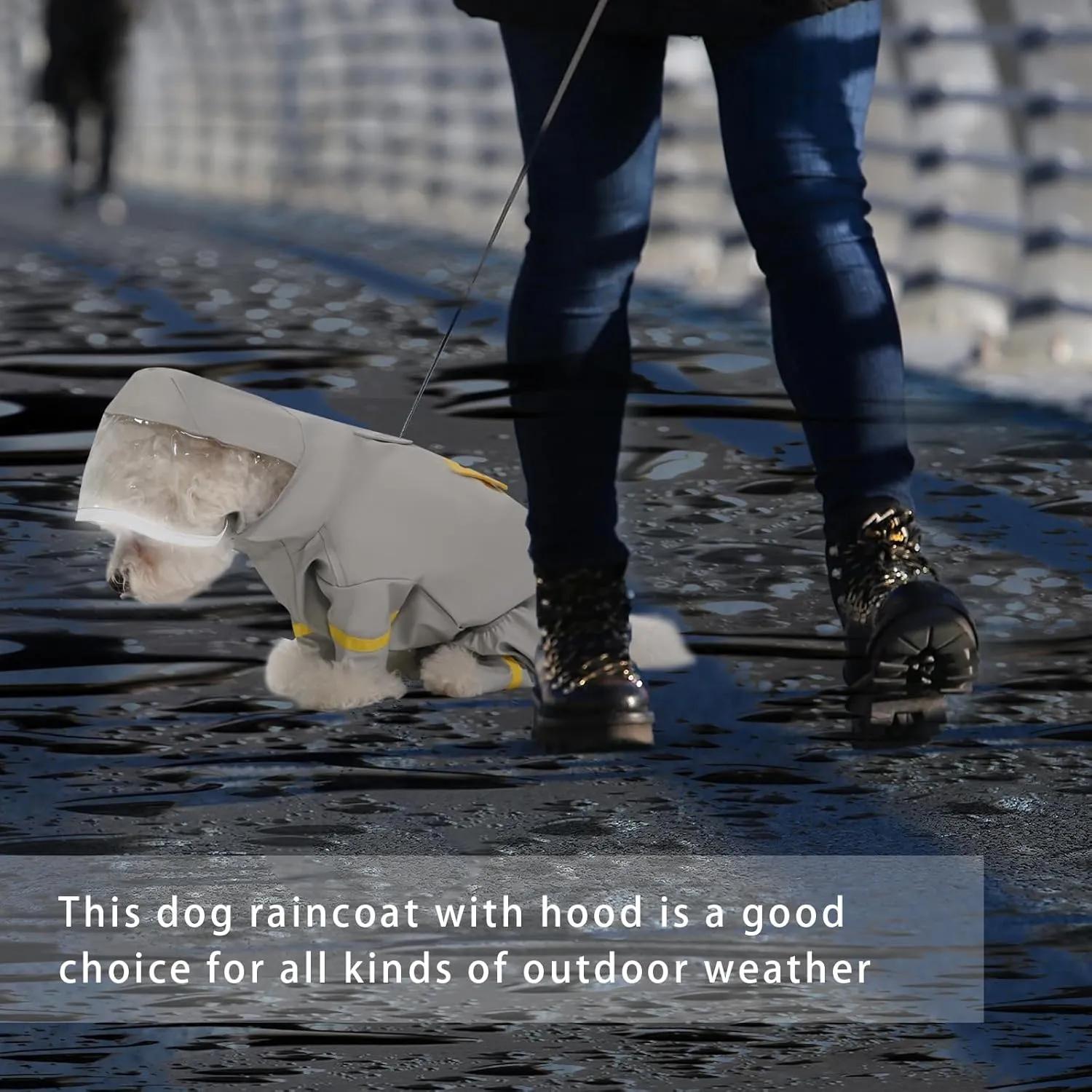 Waterproof Dog Raincoat, Adjustable Dog Rain Jacket,Reflective Lightweight Raincoat Clothes with Poncho Hood