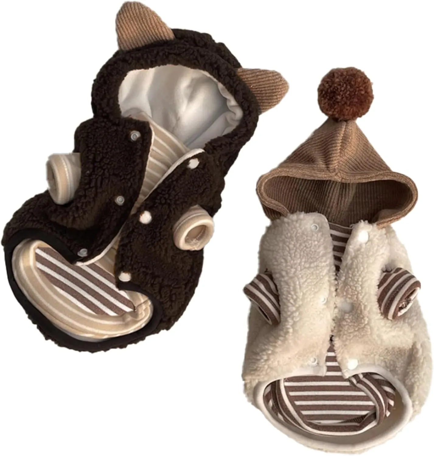 Winter Small Dog Double Fleece Hoodie, Cute Warm Sleeveless Buckle Sweater for Teacup Chihuahua Yorkshire, Coat for Small Medium Dogs and Cats (Beige, Small)