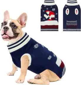 YUEPET Large Dog Christmas Sweater Pullover with Snowflake and Santa Claus, Warm Turtleneck Sweater with Leash Hole for Medium to Large Dogs for Fall Winter